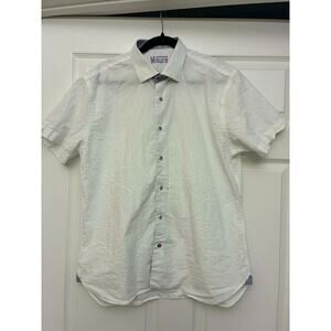 Misura Men White Textured Button Up Shirt Short Sleeve Casual Summer Size L